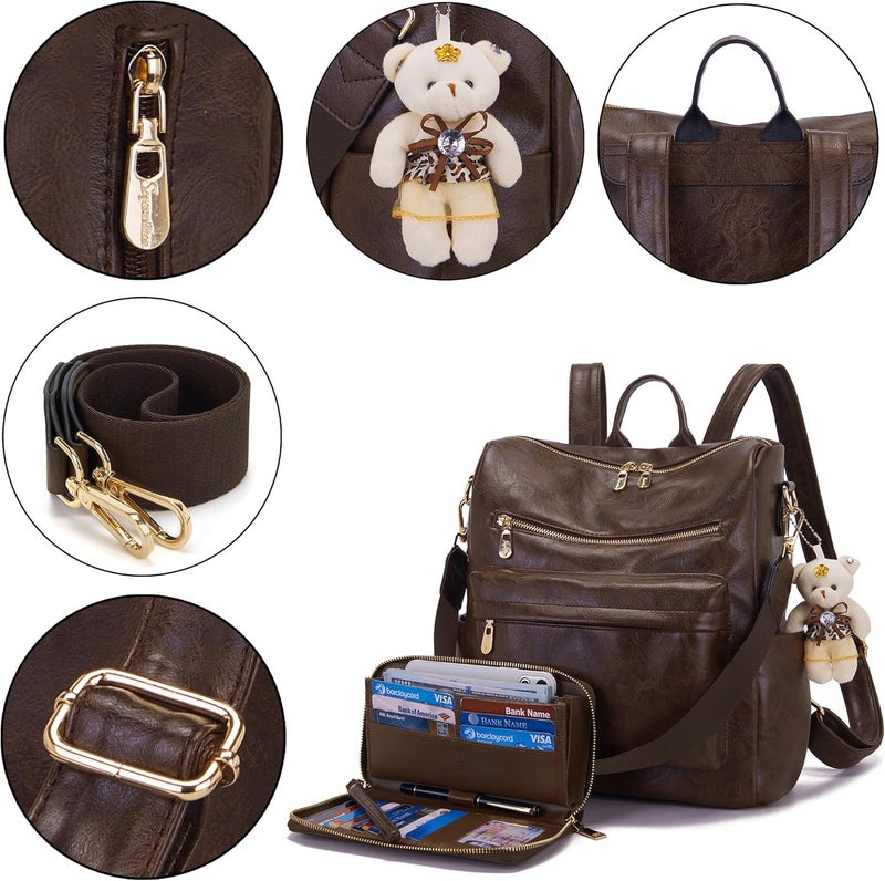 Soperwillton Women Backpack Purse Multipurpose Design Handbags Shoulder Bag PU Leather Travel bag Backpack Set 2pcs - Image 4